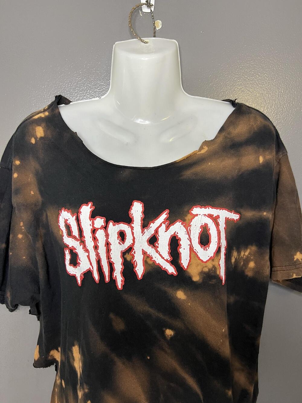 Slipknot Tunic Shirt Womens Large Black Bleach Tie Dye Logo Graphic Band Tee